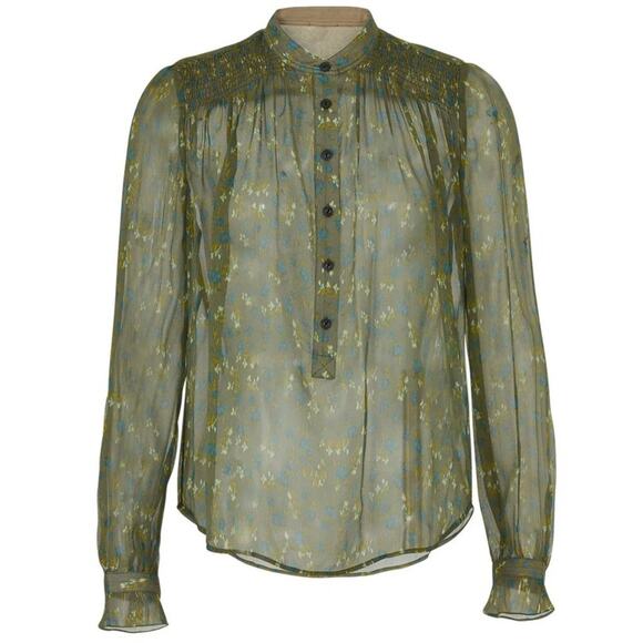 Rag & Bone Sheer Susan Blouse in Olive Floral Size Medium - Picture 4 of 4